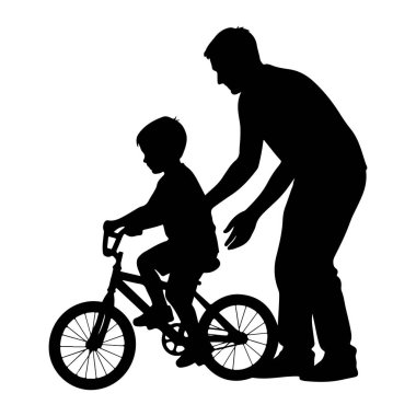 Siyah bir siluet, bir bisikletin üzerinde oturan genç oğlunun arkasında duran bir baba tasvir ediyor. Babanın elleri açıktır, ata binmeyi öğrenirken çocuğa destek olur ya da rehberlik eder gibi görünür. Sahne, siyah-beyaz sahneleniyor.