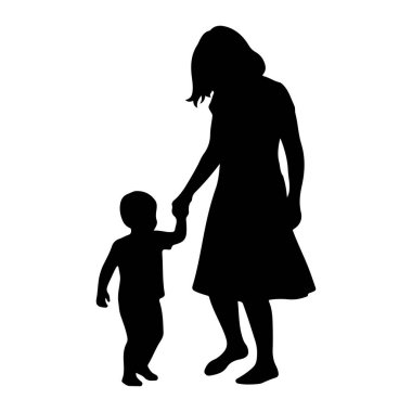 Siyah bir anne silueti ve el ele tutuşan küçük bir çocuk. Anne daha uzundur ve çocuk onun yanında dururken bir elbise giyer. Her iki figür de belden aşağısı için tasvir edilmiştir. Arkaplan düz beyaz.
