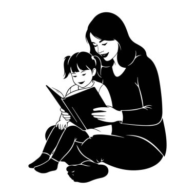 Siyah ve beyaz bir resimde bir anne ve küçük bir çocuk birlikte oturup kitap okurken resmediliyor. Anne, uzun siyah saçlı, nazik bir gülümsemeyle kitaba bakıyor. Saçları örgülü olan çocuk da böceğe bakıyor.