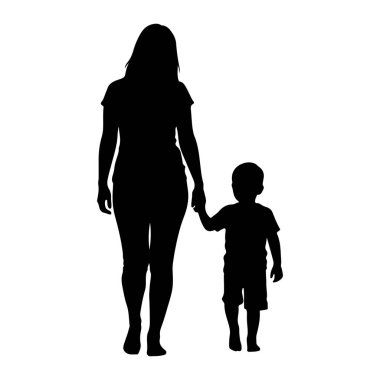 Bir kadın ve küçük bir çocuğun el ele tutuşarak yürüdüğü siyah bir siluet. Kadın daha uzun boylu ve çocuğa önderlik ediyor gibi görünüyor. Her ikisi de belden aşağısı ile betimlenir, çocuk kadının önünde hafifçe tasvir edilir. Arka plan plai.