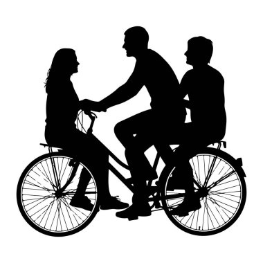 Siyah bir siluet iki kişilik bisiklet süren üç kişiyi tasvir eder. Öndeki kişi bir kadın, ortadaki kişi bir erkek, ve arkadaki kişi de başka biri. Hepsi ya öne ya da hafifçe yana dönük, aktivite halinde.