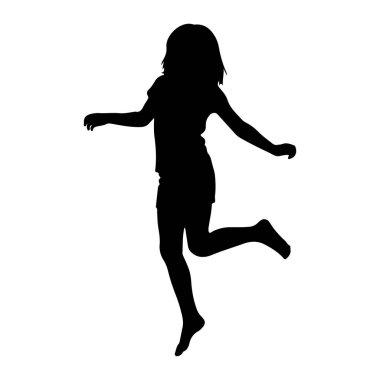 Havada hareketli bir şekilde zıplarken yakalanmış siyah bir kız silueti. Kolları açık, bir bacağı bükük, diğeri ise geriye doğru uzanmış, enerjik bir hareket ve neşe hissi veriyor. Siluet bir silaha karşı katıdır.