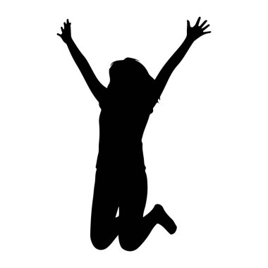 Siyah bir siluet, kolları yukarı ve dışarı doğru uzanmış bir şekilde orta sıçrayışta ele geçirilmiş. Şekil, dinamik duruşu ve coşku duygusunu vurgulayan, katıksız beyaz bir zemin üzerinde tasvir ediliyor. Siluet simsiyah, N ile.