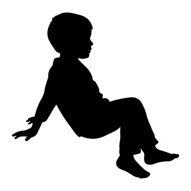 Beyaz bir arka planda oturan siyah bir erkek çocuk silueti tasvir edilir. Çocuk profilden gösteriliyor, sağa bakıyor. Gövdesini ve bacaklarını kapatan giysiler giyiyor. Kolları arkada uzanıyor, elleri arkada dinleniyor.