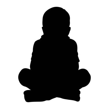 Bacak bacak üstüne atmış genç bir çocuğun saf siyah silueti. Çocuk, başı ve vücudu beyaz bir arka planda açıkça belirtilmiş bir şekilde ileriye bakıyor. Siluet, çocuğun kafasının, omuzlarının ve kollarının dış hatlarını yakalıyor., 