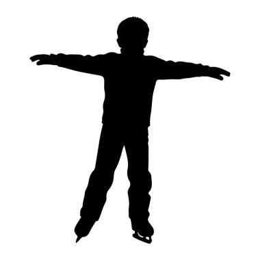 Genç bir çocuğun siyah bir silueti buz patenleriyle hareket halinde tasvir edilir. Kolları yanlara doğru uzanıyor, bu da bir hareket için denge ya da hazırlık olduğunu gösteriyor. Siluet, düz beyaz bir arkaplan üzerine sabittir. 