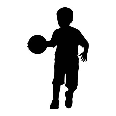 Beyaz arka planda siyah bir çocuk silueti tasvir edilir. O, sağ eliyle top sürüyormuş gibi görünen hareketli gösterilir. Çocuk şort ve tişört giyiyor ve vücudu sanki koşuyormuş ya da aktif olarak nişanlanmış gibi açılı. 