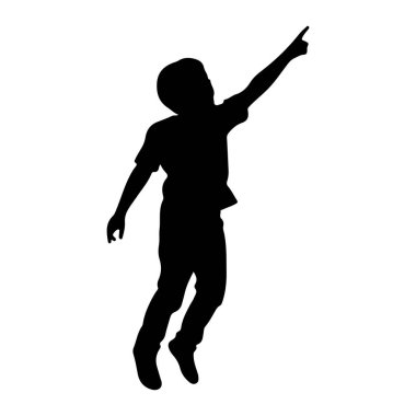 Beyaz arka planda siyah bir çocuk silueti tasvir edilir. Havada, ya atlıyor ya da sıçrıyor. Sağ kolu yukarı doğru uzanıyor ve işaret parmağı gökyüzünü gösteriyor. Sol kolu dirseğinden bükülmüş ve kaygan tutuyordu.