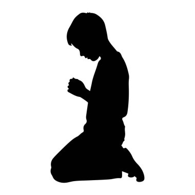 Siyah bir siluet. Önünde elleri bağlı diz çökmüş genç bir çocuk. Kafası eğik ve dua ediyormuş gibi ya da derin düşüncelere dalmış. Arkaplan bembeyaz, şekli izole ediyor..