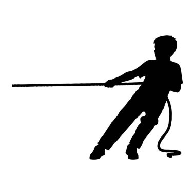 Genç bir çocuğun siyah silueti tüm gücüyle kalın bir ipi çekerken resmedilir. Vücudu geriye doğru eğiliyor, bacakları kaldıraç için açılıyor ve elleri ipi sıkıca tutuyor. İp yatay olarak sola doğru uzanıyor, sarmalanmış bir bölüm ile.