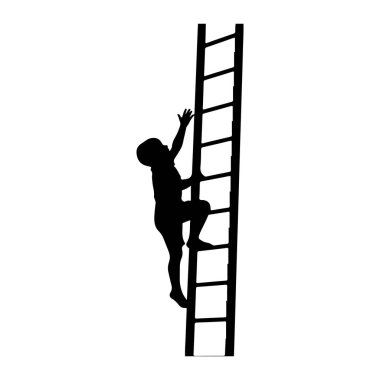 Siyah bir çocuğun silueti, beyaz arka plana doğru uzun ve dikey bir merdivene tırmanırken gösterilir. Çocuğun bedeni sanki bir bacağı bir basamağa eğilmiş ve diğeri de uzatılmış şekilde yükseliyor. Çocuğun kolu yukarı doğru uzanıyor.