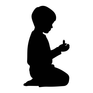 Diz çöküp elinde küçük bir mum tutan siyah bir çocuk silueti. Çocuğun başı eğik ve elleri mumun etrafında kavruluyor. Arkaplan düz beyaz.