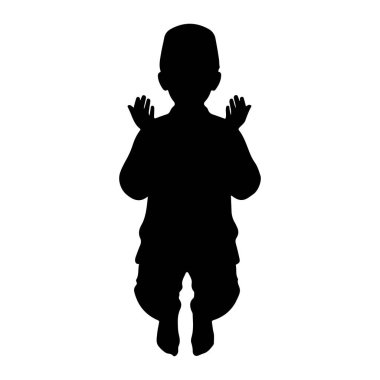 Diz çöküp dua eden bir çocuğun siyah silueti. Çocuk düz beyaz bir arkaplan ile önden tasvir edilir. Silüet simsiyahtır, dua ederken genç bir insan şekline bürünür..