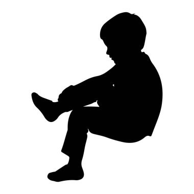 Oturan ve bacağını ayarlayan siyah bir çocuk silueti. Çocuk başını hafifçe eğerek sağ tarafa bakıyor, bacağına bakıyor. Sol bacakları dizlerinden bükülüp vücutlarına doğru çekiliyor.