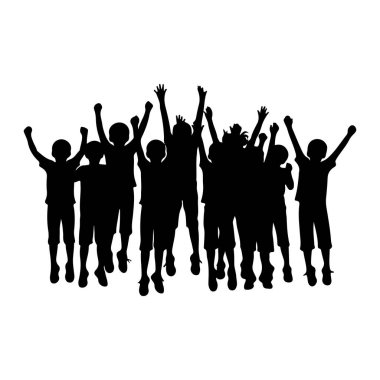 Bir grup çocuğun siyah silueti kollarını havaya kaldırarak tasvir edilir. Ya zıplıyorlar ya da kutlama yapıyorlar. Rakamlar düz beyaz bir arkaplana karşı koyu siyahtır, bu da gençliğin soyut ve grafiksel bir temsilini yaratır.