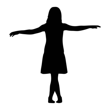 Genç bir kızın siyah silueti kollarını yanlara doğru açmış duruyor. O, altta parlayan bir elbise giyiyor. Bacakları birbirine kenetlenmiş ve ayakları hafifçe ayrılmış. Arkaplan düz beyaz.