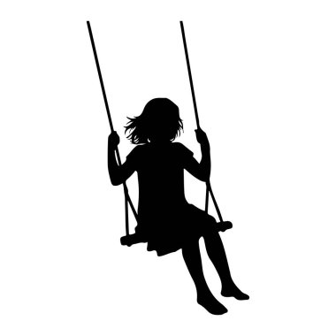 Salıncakta oturan siyah bir kız silueti. İki eliyle iplere tutunuyor ve bacakları uzanıyor. Salıncak, beyaz arka planda iki iple askıya alınır..