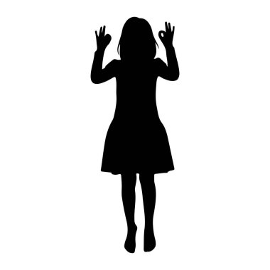 Ayakta duran ve iki elini havaya kaldıran siyah bir kız silueti parmaklarıyla 