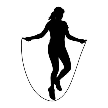 Genç bir kızın siyah bir silueti atlama halatı kullanırken orta atlamada resmedilir. Kolları dışa doğru uzanıyor, halatın sapları vücudunun etrafında kıvrılıyor. Bacakları dizlerinin üzerine çökmüş, ayakları yerden kalkmış.