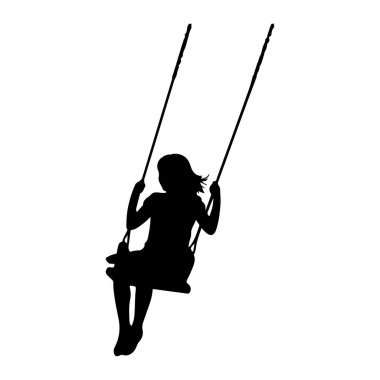 Genç bir kızın siyah bir silueti salıncakta tasvir edilir. Kız profilden gösteriliyor, saçı hafifçe arkasındaymış gibi görünüyor. O, iki halatla askıya alınan salıncakta oturuyor. Arka plan bembeyaz, özellikle de... 