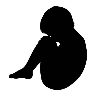 Bir kişinin siyah silueti beyaz arka plana doğru kıvrılmış bir şekilde tasvir edilir. Şeklin başı eğilmiş, dizlerinin üzerinde dinleniyor, bir bacağı bükük ve diğeri hafifçe uzanıyor. Siluet simsiyah, belirgin bir f harfi yok.