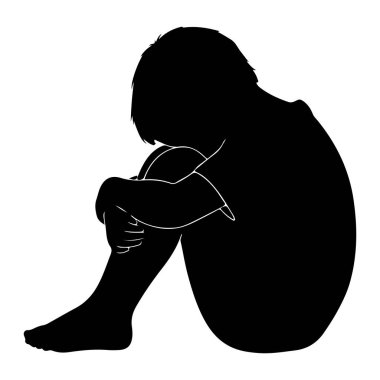 Bir kişinin siyah silueti beyaz arka planda cenin pozisyonunda kıvrılır. Şeklin başı eğik, dizleri göğsüne kadar çekilmiş, kolları sarılmış. Vücut ve uzuvların ana hatları yine keskin.