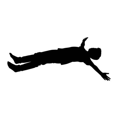 Siyah bir siluet, beyaz bir zemine doğru düşerken ya da yatay olarak süzülürken resmedilir. Şeklin kolları yanlara doğru açılır ve bacakları açılır. Poz dinamik bir hareket olduğunu gösteriyor.