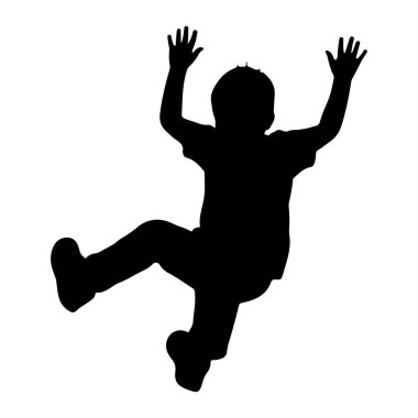 Küçük bir çocuğun siyah silueti beyaz bir arka plana karşı tasvir edilir. Çocuk düşüşün ortasında ya da kollarını yukarı ve dışarı kaldırarak atlıyor gibi görünüyor ve bacakları dinamik bir pozda uzanıyor. Siluet simsiyah.