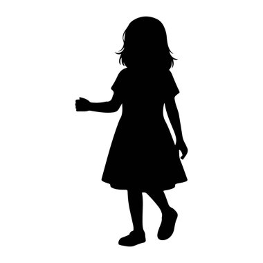 Genç bir kızın siyah silueti beyaz bir arkaplanda tasvir edilir. Yandan gösteriliyor, vücudu hafifçe dönüyor ve bir kolu öne doğru uzanıyor. Kız basit bir elbise ve ayakkabı giyiyor. Saçları koyu bir kütle gibi görünür. 