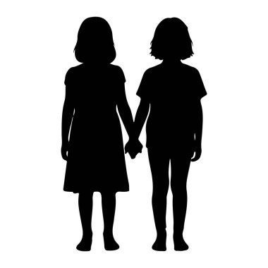 Yan yana duran ve el ele tutuşan iki genç kızın siyah silueti. Soldaki kız elbise giyer, sağdaki kız ise tişört ve pantolon giyer. Siluetleri beyaz bir arkaplan üzerinde titizlikle durmaktadır.