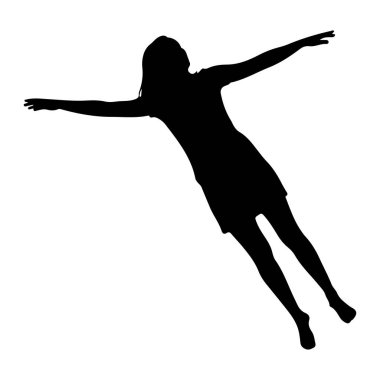 Dans sırasında siyah bir kadın silueti ele geçirildi. Kolları yanlara doğru gerilmiş ve vücudu çapraz açıyla çevrilmiş. Onun uzun saçı görünür zarafet ve enerjiyle hareket ederken arkasında akıyor. Görüntü simsiyah ve beyaz.