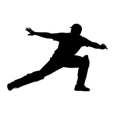 Şapka takan siyah bir atletin silüeti dinamik bir pozda yakalanır ve iki kolu da uzatılır. Sporcunun bir bacağı öne eğik, diğeriyse öne doğru eğik bir duruşu var. Bu da yoğun bir hareket ya da hazırlık anı olduğunu gösteriyor.