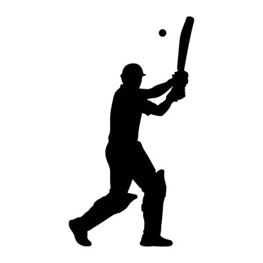 Siyah bir siluet vuruşun ortasında bir kriket oyuncusunu tasvir eder. Oyuncu bacaklarına kask ve koruyucu pedler takıyor. Bir kriket sopasını iki eliyle tutuyorlar. Havada ve önlerinde görülebilen bir topa vurmaya hazırlanıyorlar.