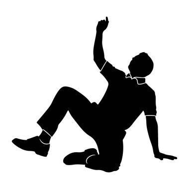 Bacakları bükülmüş yerde oturan siyah bir adam silueti tasvir edilir. Yukarı bakıyor ve sağ kolu havada, işaret parmağıyla gökyüzünü işaret ediyor. Adam yakalı bir gömlek ve pantolon giyiyor ve ayakkabıları da göz alıcı.