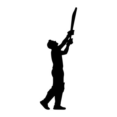 Yandan, muhtemelen bir kriket oyuncusu olan atletik giyimli bir kişinin siyah silueti tasvir ediliyor. Rakam, kollarını başının üstüne kaldırmış, kriket sopası tutan bir şekilde orta hareketin ortasında gösteriliyor. Siluet düz beyaz bir arkaplana karşı, empha