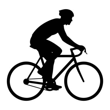 Siyah bir siluet kask takan ve bisiklete binen birini tasvir eder. Bisikletçi profil pozisyonunda, gidonun üzerine eğiliyor. Bisikletin görünür telleri, bir çerçevesi, bir eyeri ve pedalları olan iki tekerleği vardır. Resim agai olarak ayarlandı