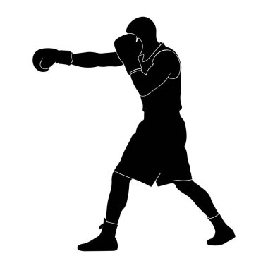 Beyaz bir arka plana yumruk atan siyah bir boksör silueti. Boksör boks eldiveni, şort ve çorap giyiyor. Bu figür dinamik bir pozla tasvir edilerek, boks sporu içinde hareket ve eylem izlenimi uyandırıyor. Kutunun ana hatları