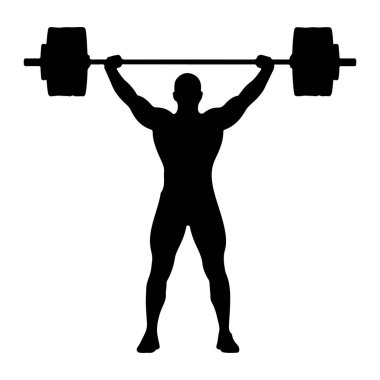 Kaslı bir insanın siyah bir silueti kollarını başınızın üstüne uzatarak her iki ucunda ağır ağırlıklar olan bir halteri tutar. Bu figür dinamik bir pozla tasvir edilmiş, düz beyaz bir arka gruba karşı güçlerini ve atletik yapılarını sergiliyor.
