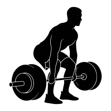 Ağır bir halteri kaldıran bir adamın siyah silueti tasvir edilir. Vücudu açılı, dizleri bükülmüş ve sırtı hafif kavisli, bu da önemli bir ağırlığı kaldırma çabasını gösteriyor. Halter onun önünde yerde duruyor, Wi.