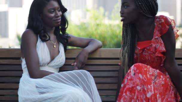 Fotografía Cámara Lenta Dos Mujeres Afroamericanas Conversando Mientras Estaban Sentadas — Vídeo de stock