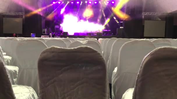 Koltuklar Ses Işık Aşamasında Kontrol Bir Konserden Önce Gösteri Kadar — Stok video