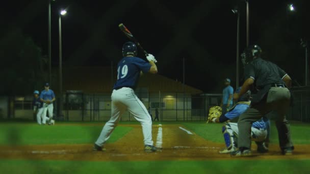 Večer Zpomalený Záběr Těsta Který První Místo Během Hra Baseballu — Stock video