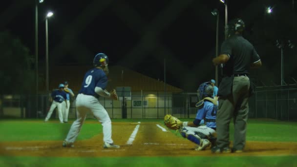 Slow Motion Shot Batter Home Plate Gets Strike Called Out — Stock Video