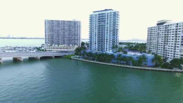 Дневная Воздушная Съемка Зданий Воды Майами Бич Флорида — стоковое видео