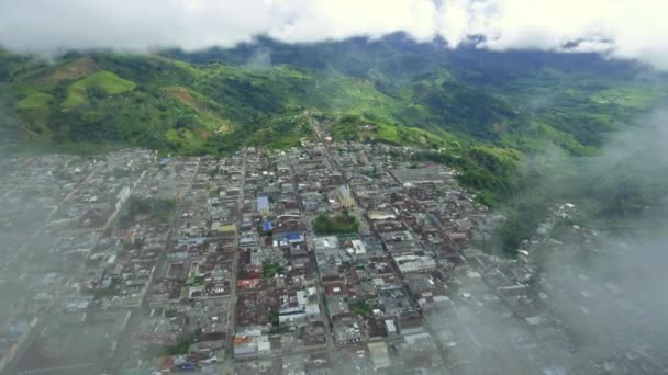 Beautiful Aerial Clouds Town Valley Colombia — Stock Video