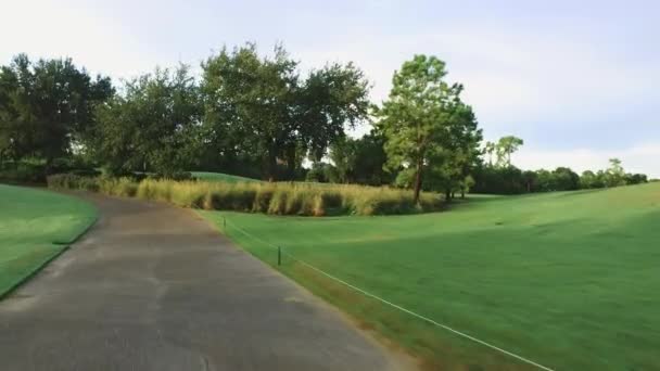 Pov Shot Valakitől Belsejében Egy Golfkocsi Lovaglás Keresztül Egy Golfpálya — Stock videók