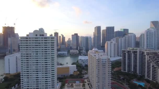 Tiro Aéreo Durante Pôr Sol Brickell Brickell Área Chave Miami — Vídeo de Stock