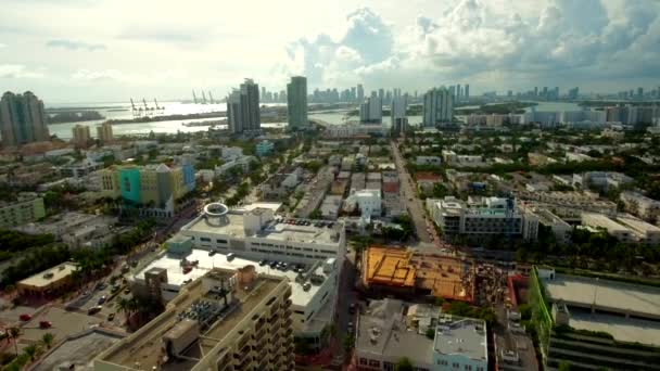 Daytime Aerial Shot View Miami Beach Show Cuban Flag Top — Stock Video