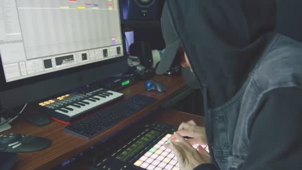 Slow motion of female producer working with controllers and dancing — Stock Video