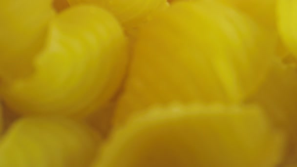Macro close-up shot moving through pasta shells — Stock Video